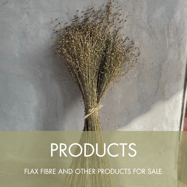 Image of a flax stook behind a linked header for Products for sale